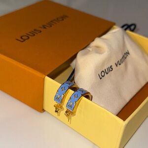 Louis Vuitton Gold and Blue Hoop Earrings